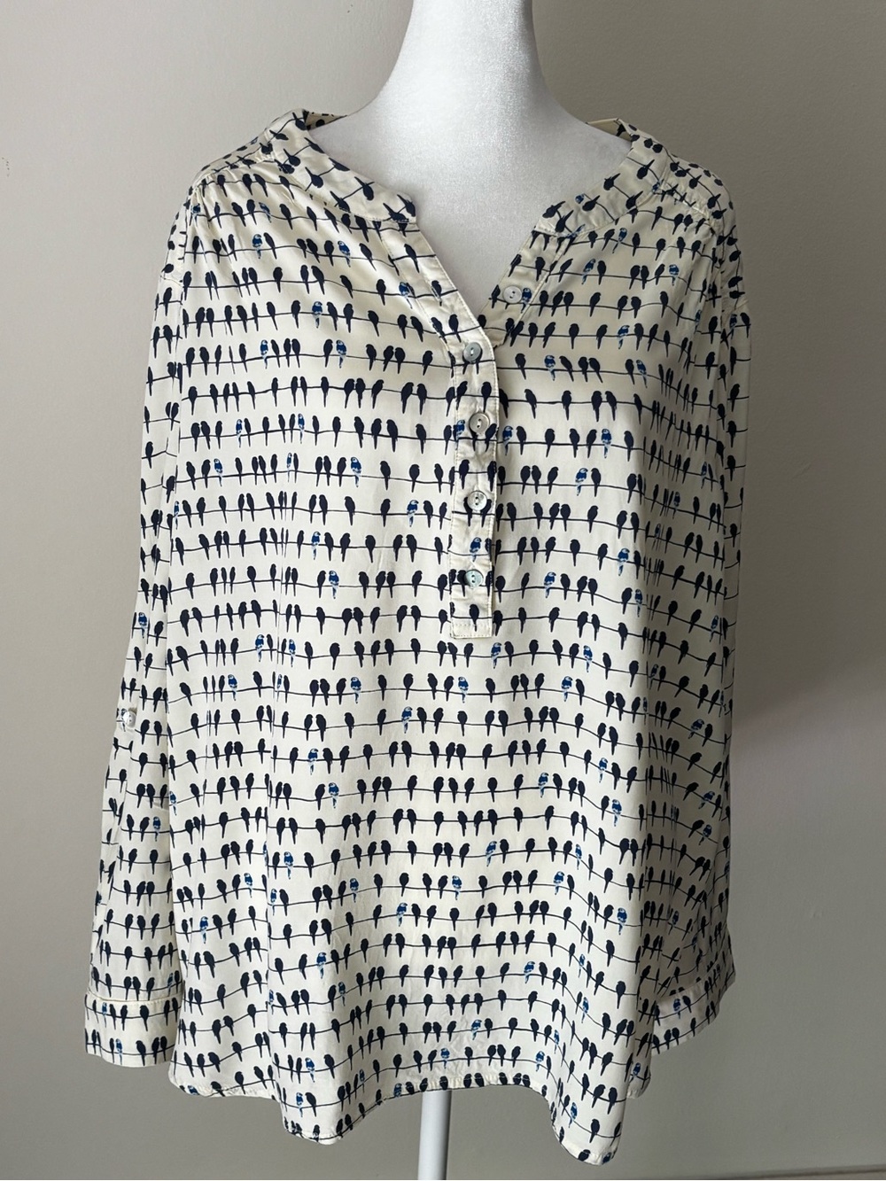 Jane and Delancey Cream Tunic with Navy Bird Print